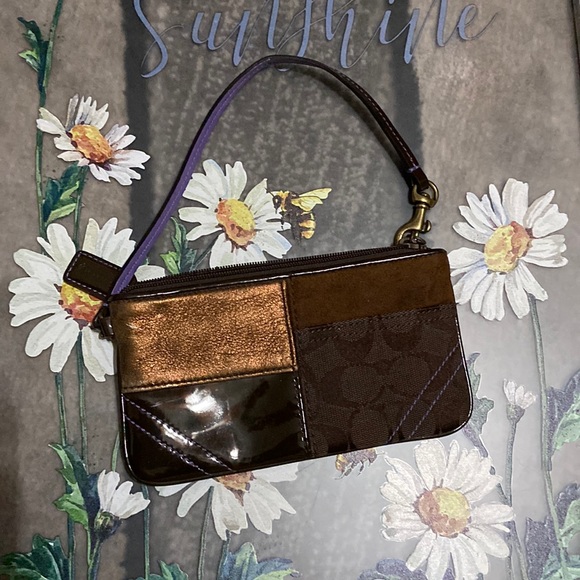 Coach Handbags - Coach Leather Small Patchwork
Wristlet Suede Brown